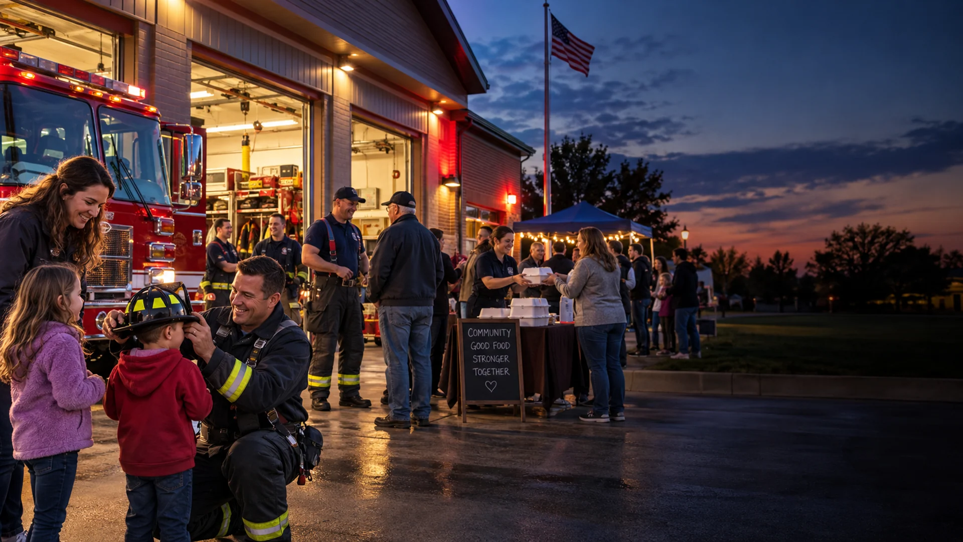 Volunteer firehouse team gathered together